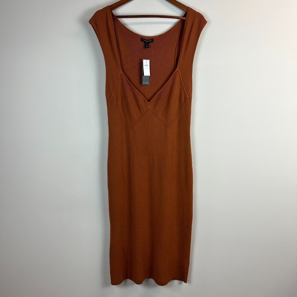 Banana Republic Sweetheart Midi Sweater Dress Petite Large Brown Ribbed Knit NEW